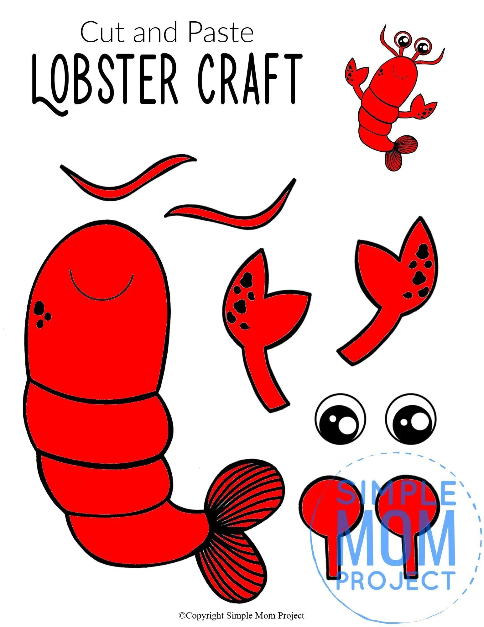 Easy Lobster Craft For Kids With Free Lobster Template Simple Mom Project