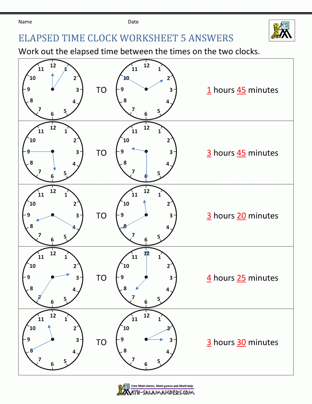 Elapsed Time Worksheets