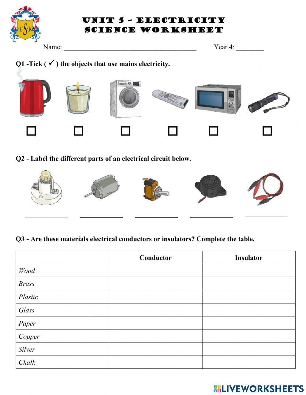 Printable Electricity Worksheets For Kindergarten