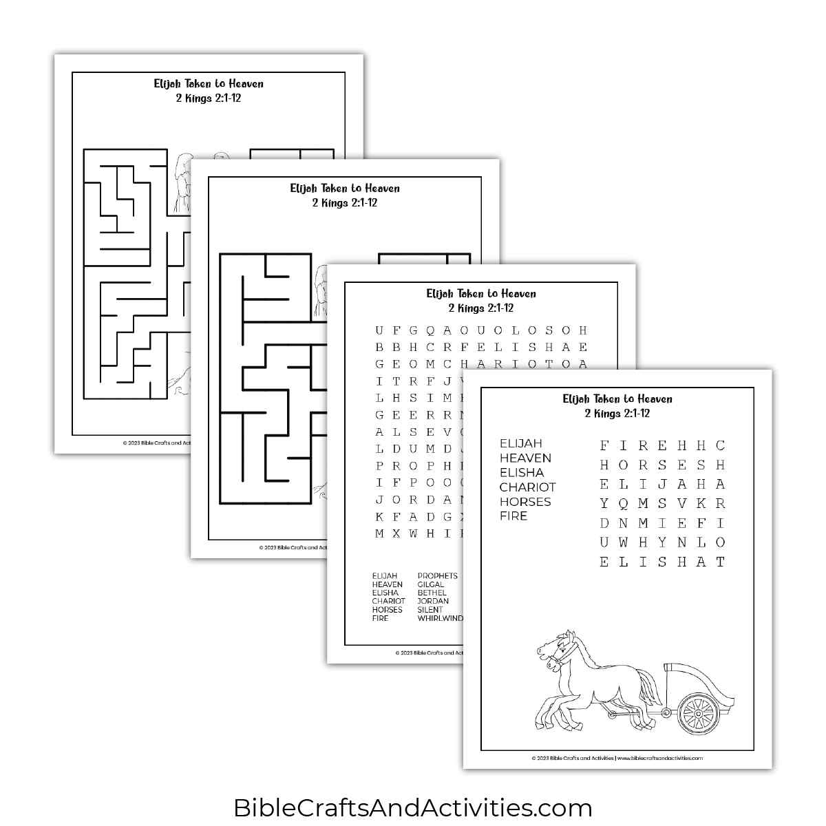 Elijah Taken To Heaven Activity Pages