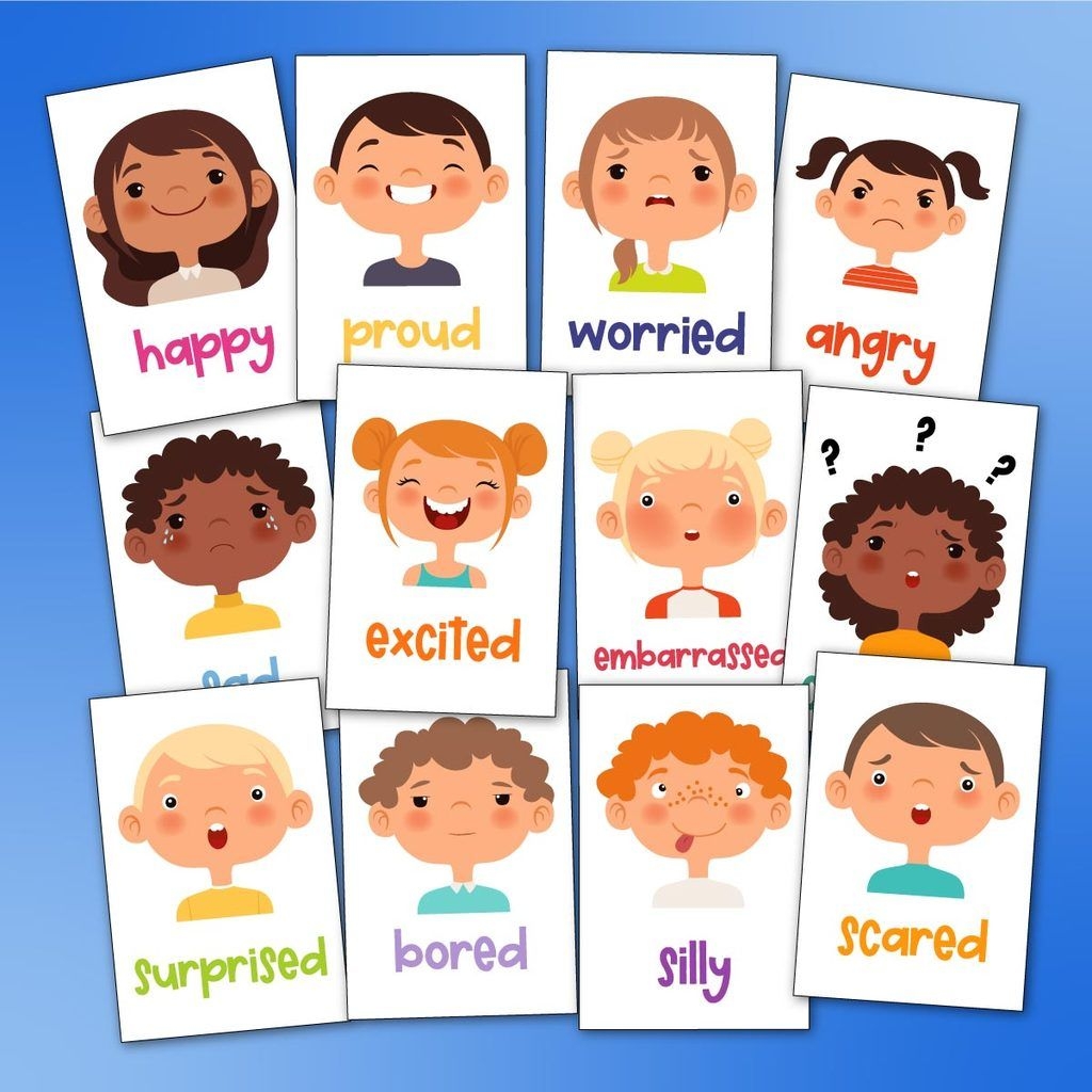 Preschool Emotions And Reactions Flashcards Printable