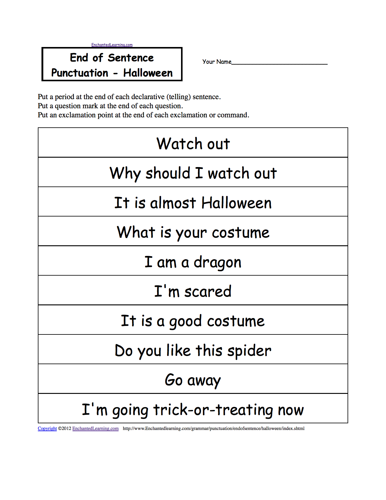 End Of Sentence Punctuation Printable Worksheets 