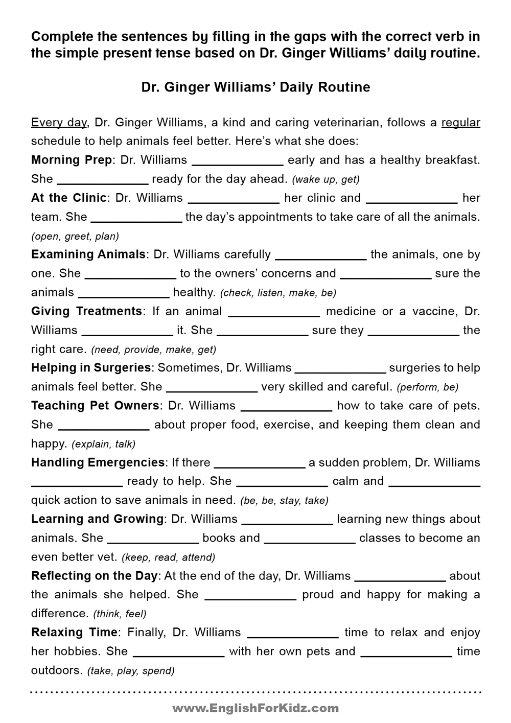 Present Simple Reading Comprehension Worksheets Pdf