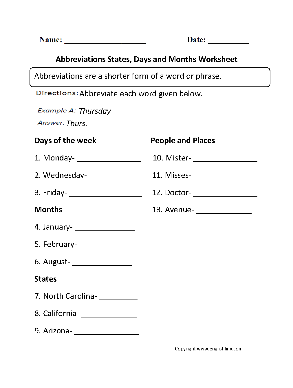 Englishlinx Abbreviations Worksheets Englishlinx Abbreviations Worksheets