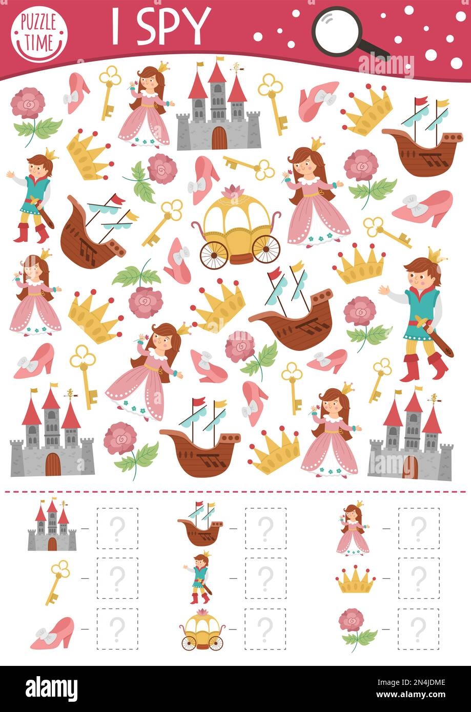 Fairytale Fantasy I Spy Game For Kids Searching And Counting Activity With Castle Princess Prince Magic Kingdom Printable Worksheet For Preschool Stock Vector Image U0026 Art Alamy