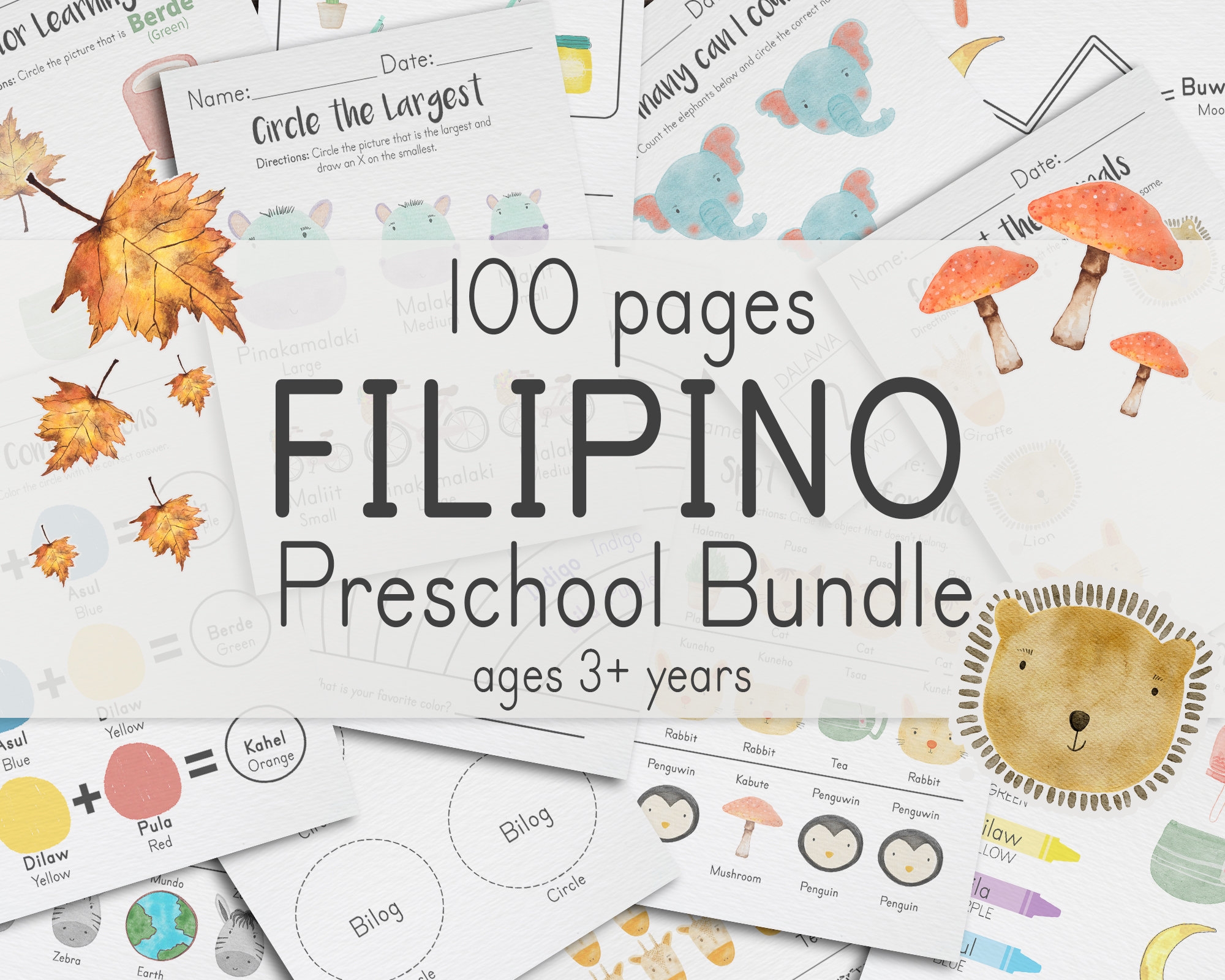 Filipino Prek K Bundle 100 Pages Tagalog Preschool 