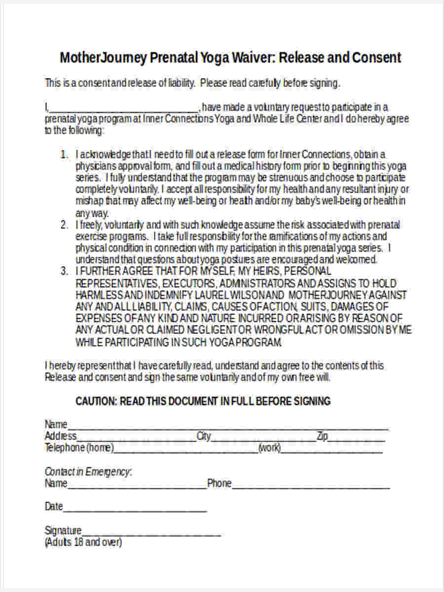 FREE 11 Yoga Waiver Form Samples PDF MS Word Google Docs