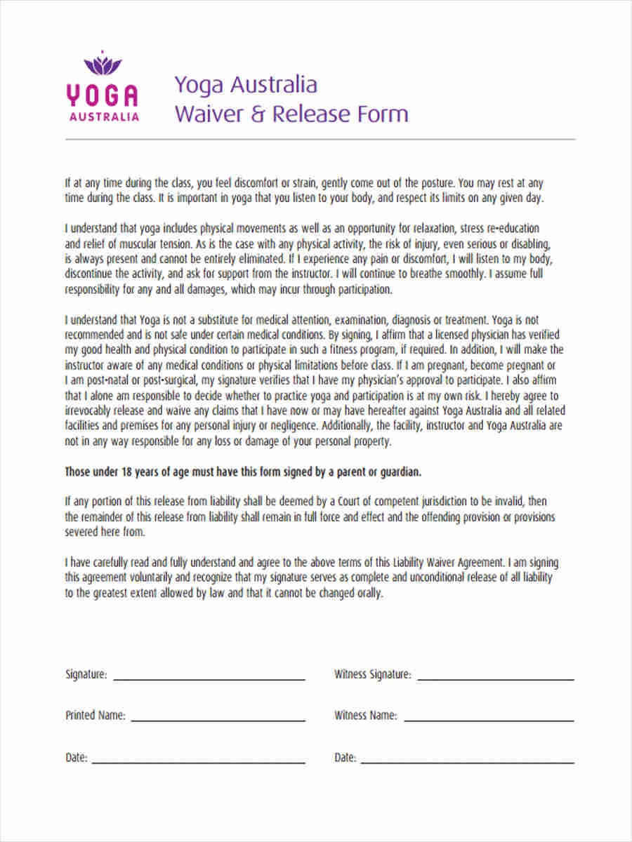 FREE 11 Yoga Waiver Form Samples PDF MS Word Google Docs