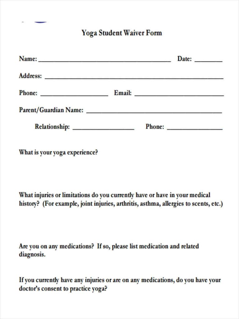 FREE 11 Yoga Waiver Form Samples PDF MS Word Google Docs