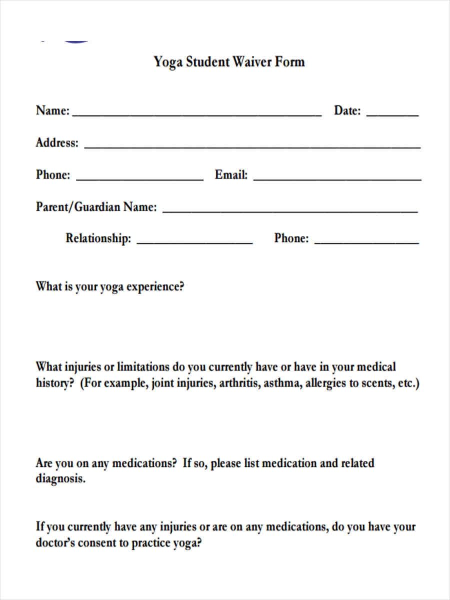 FREE 11 Yoga Waiver Form Samples PDF MS Word Google Docs