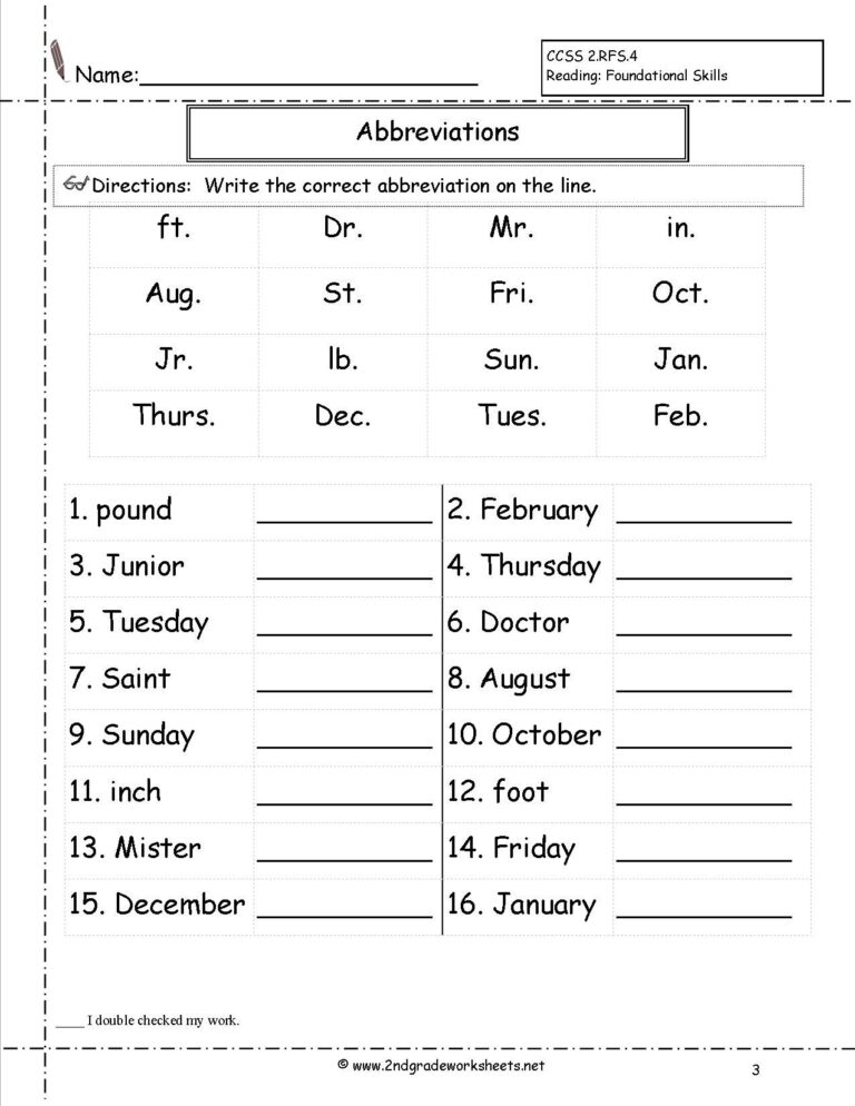 Free Abbreviation Worksheets And Printouts Worksheets Library