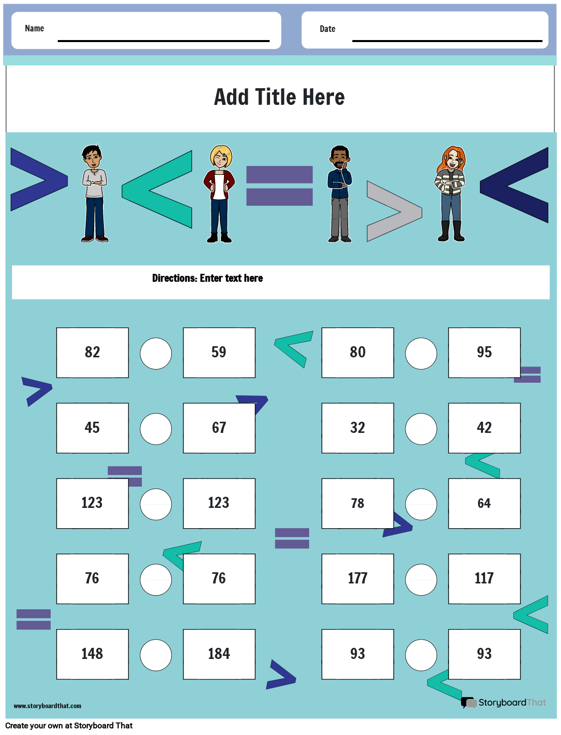 Free Comparing Numbers Worksheets For Kids StoryboardThat
