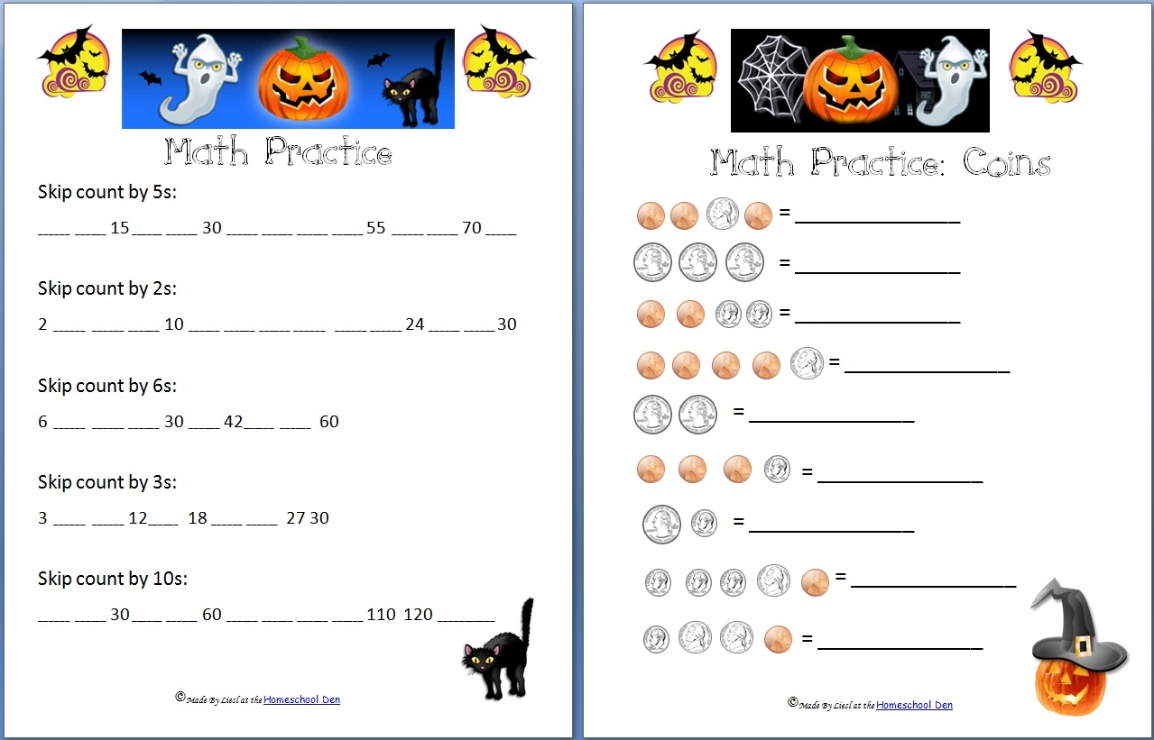 Free Halloween Math Worksheets Addition Subtraction Coins And Skip Counting Homeschool Den Free Halloween Math Worksheets Addition Subtraction Coins And Skip Counting Homeschool Den