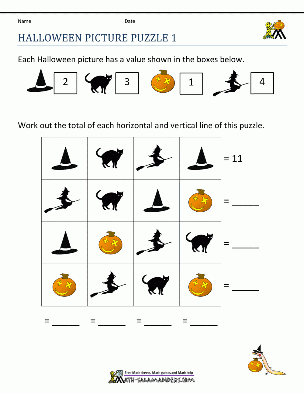 Halloween Math Worksheet For Kindergarten