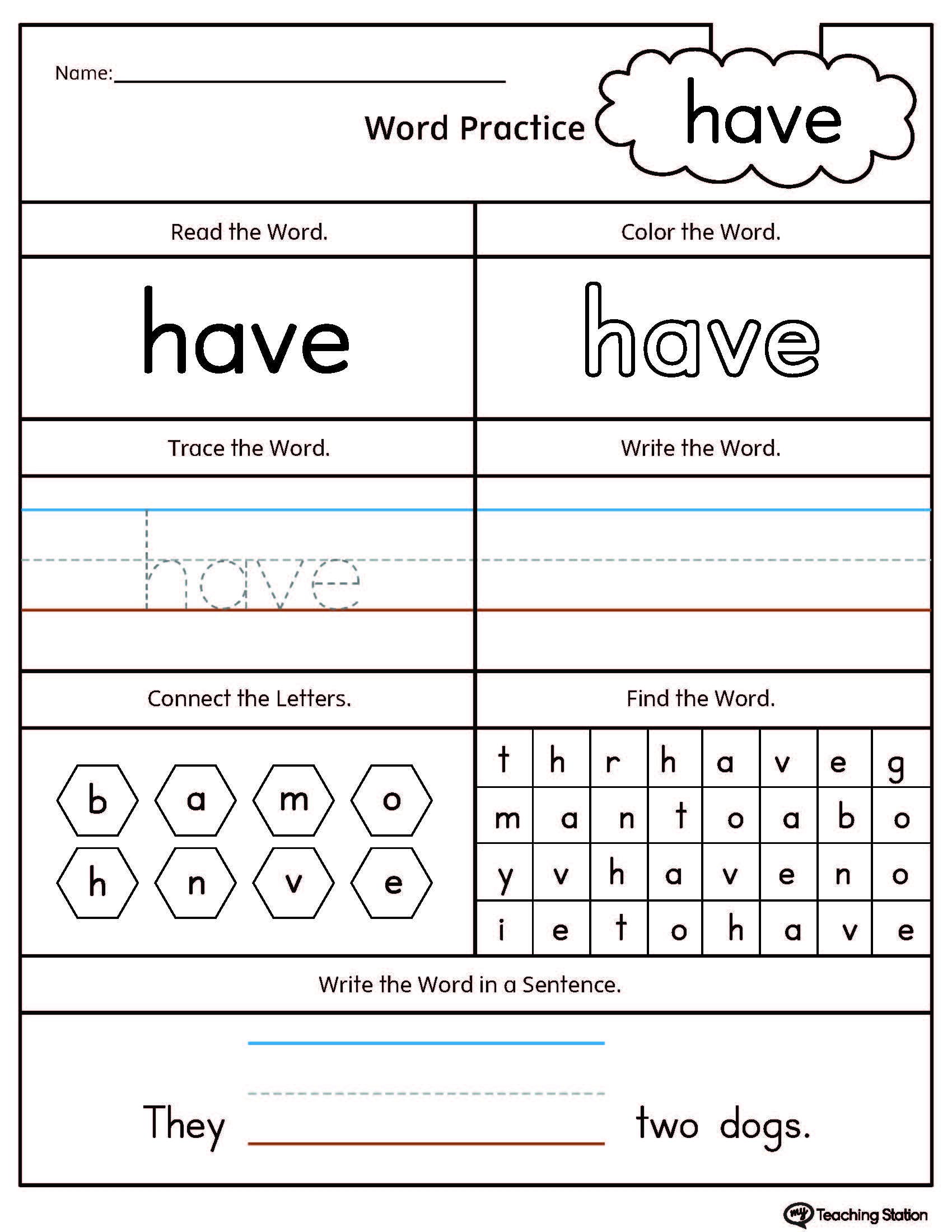 FREE High Frequency Word HAVE Printable Worksheet 