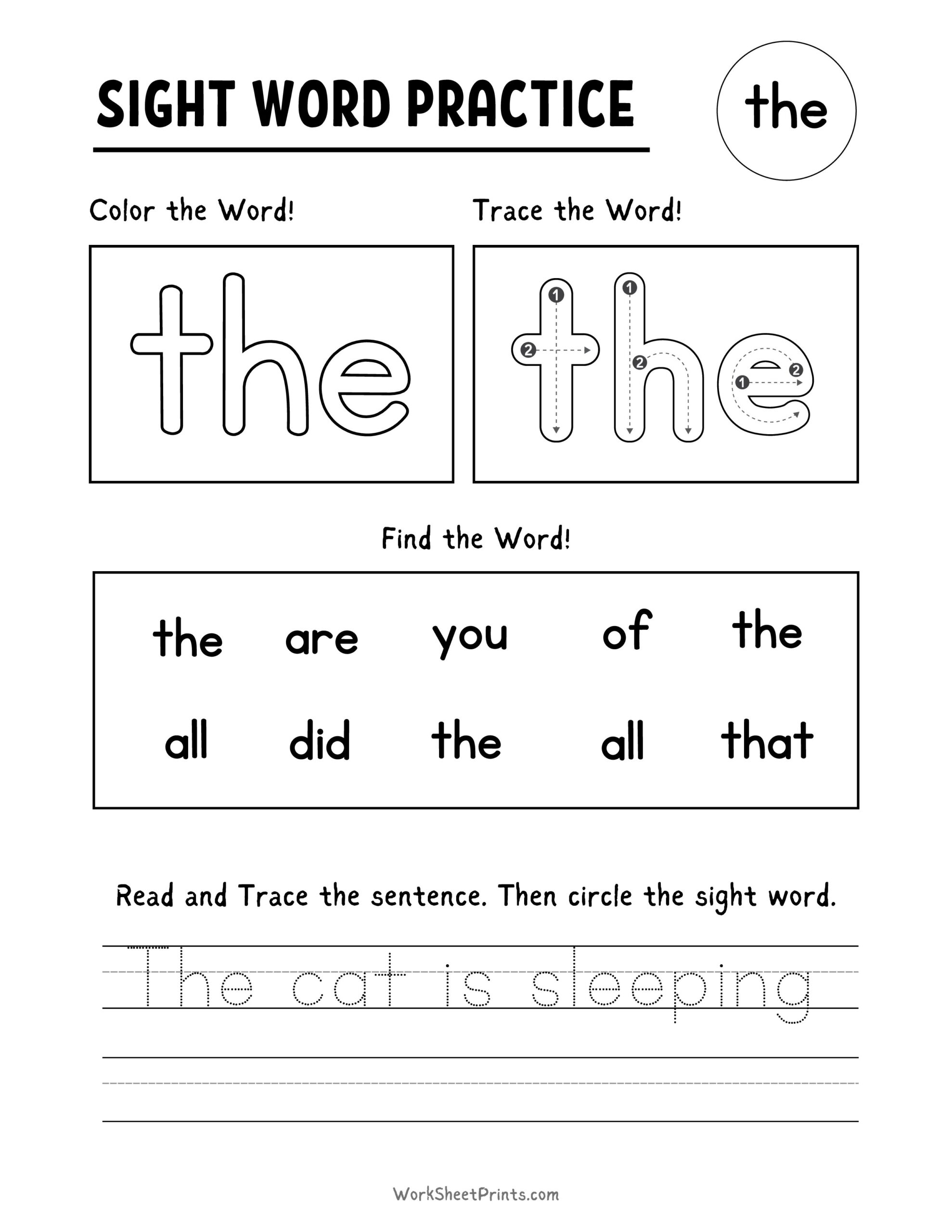 Sight Words For Kindergarten Worksheets Pdf