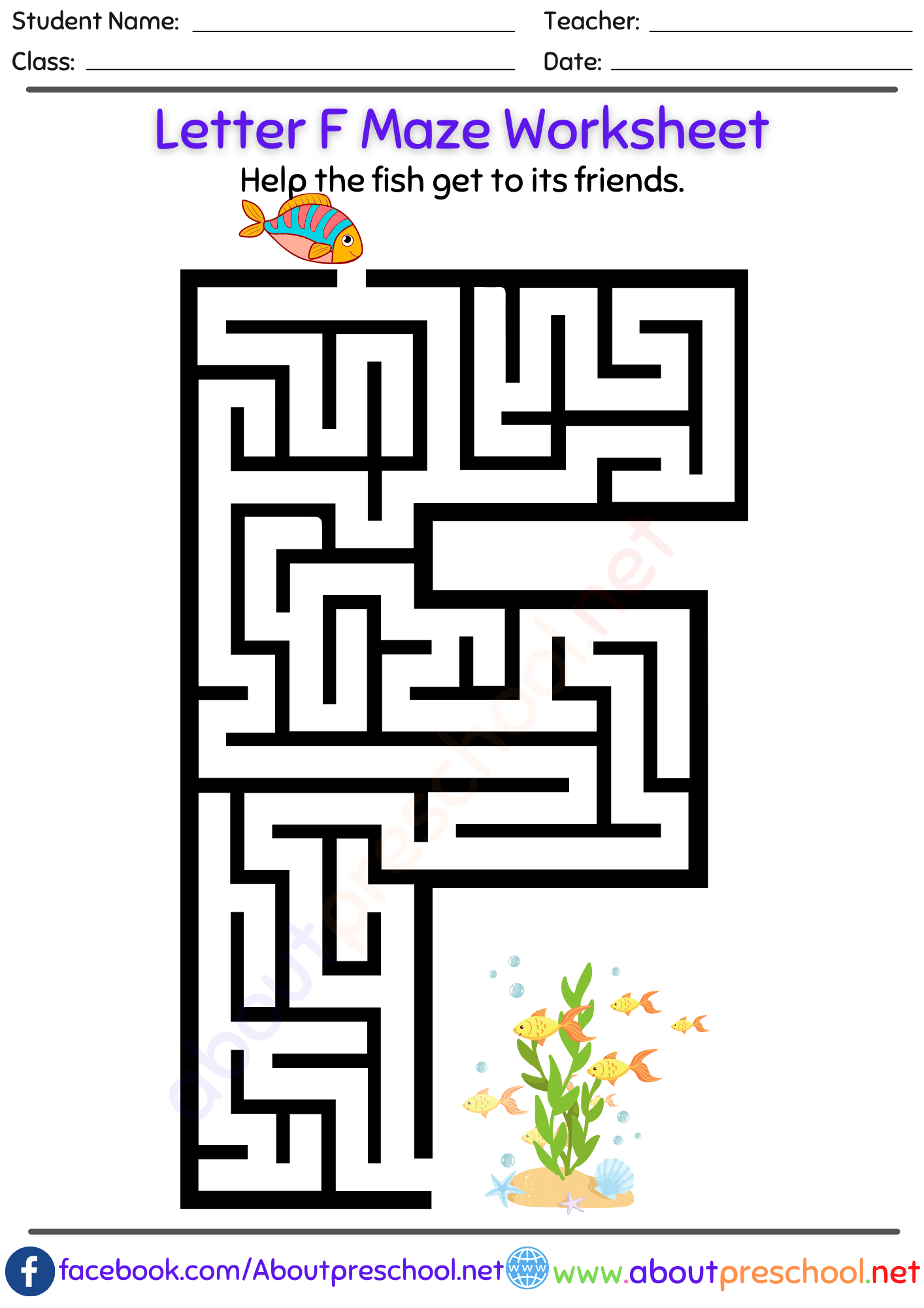 Free Letter F Maze Worksheet About Preschool Free Letter F Maze Worksheet About Preschool