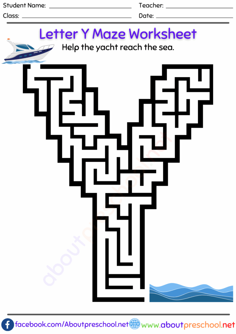 Free Letter Y Maze Worksheet About Preschool