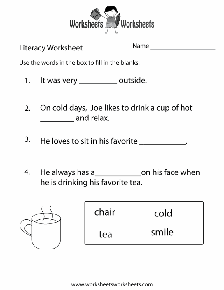 Free Printable Kindergarten Literacy Worksheet
