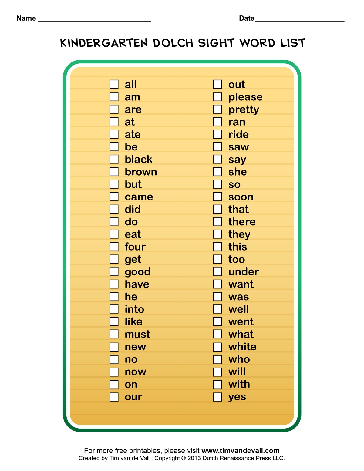 FREE Printable Kindergarten Sight Word Worksheet Please Making Worksheets Library