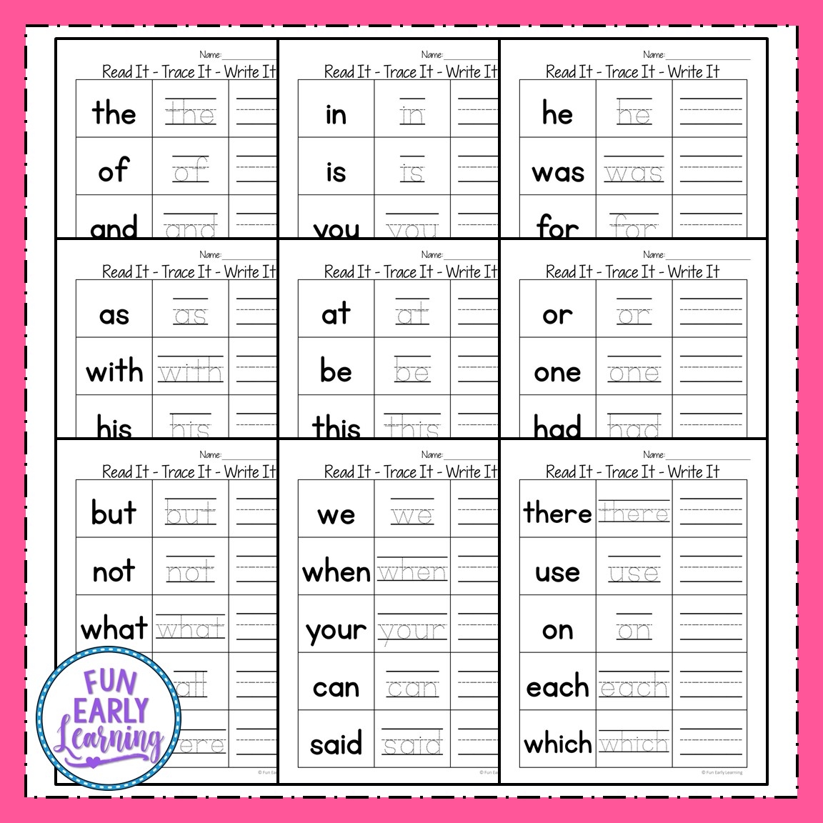 Kindergarten Sight Words Printable Worksheets