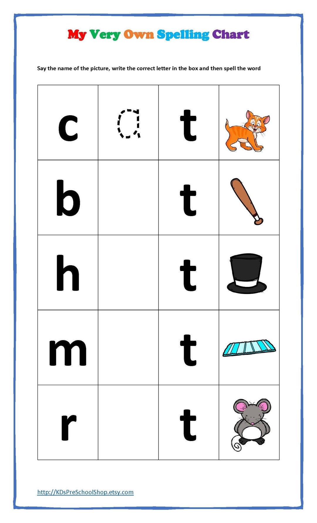 FREE Printable Kindergarten Spelling Words Practice Worksheets 