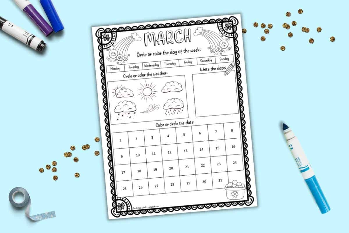 Free Printable March Calendar Worksheet For Kids The Artisan Life