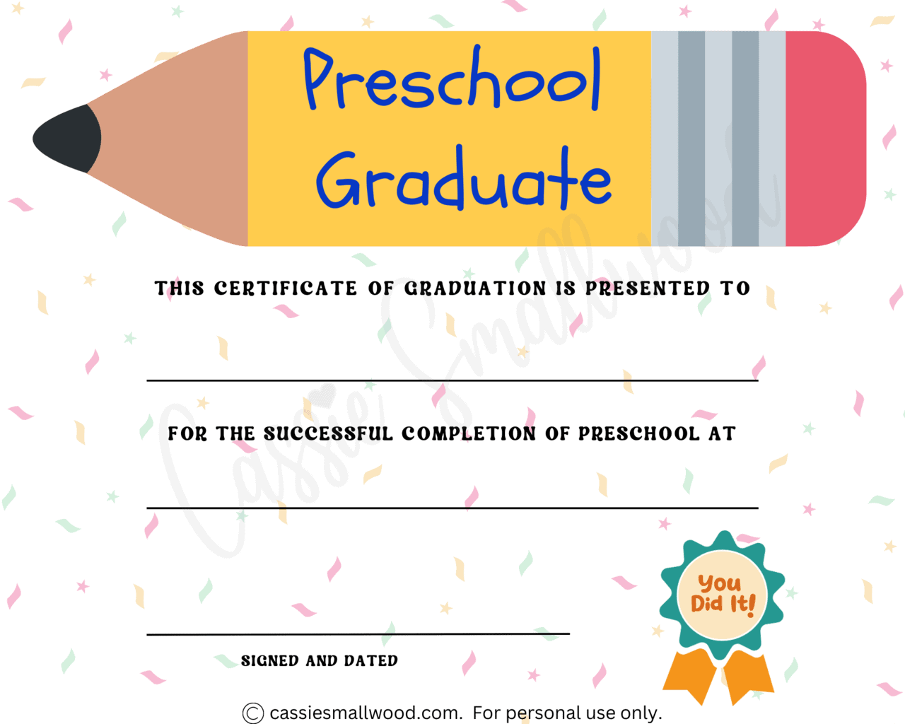 Preschool Graduation Certificate Printable Free