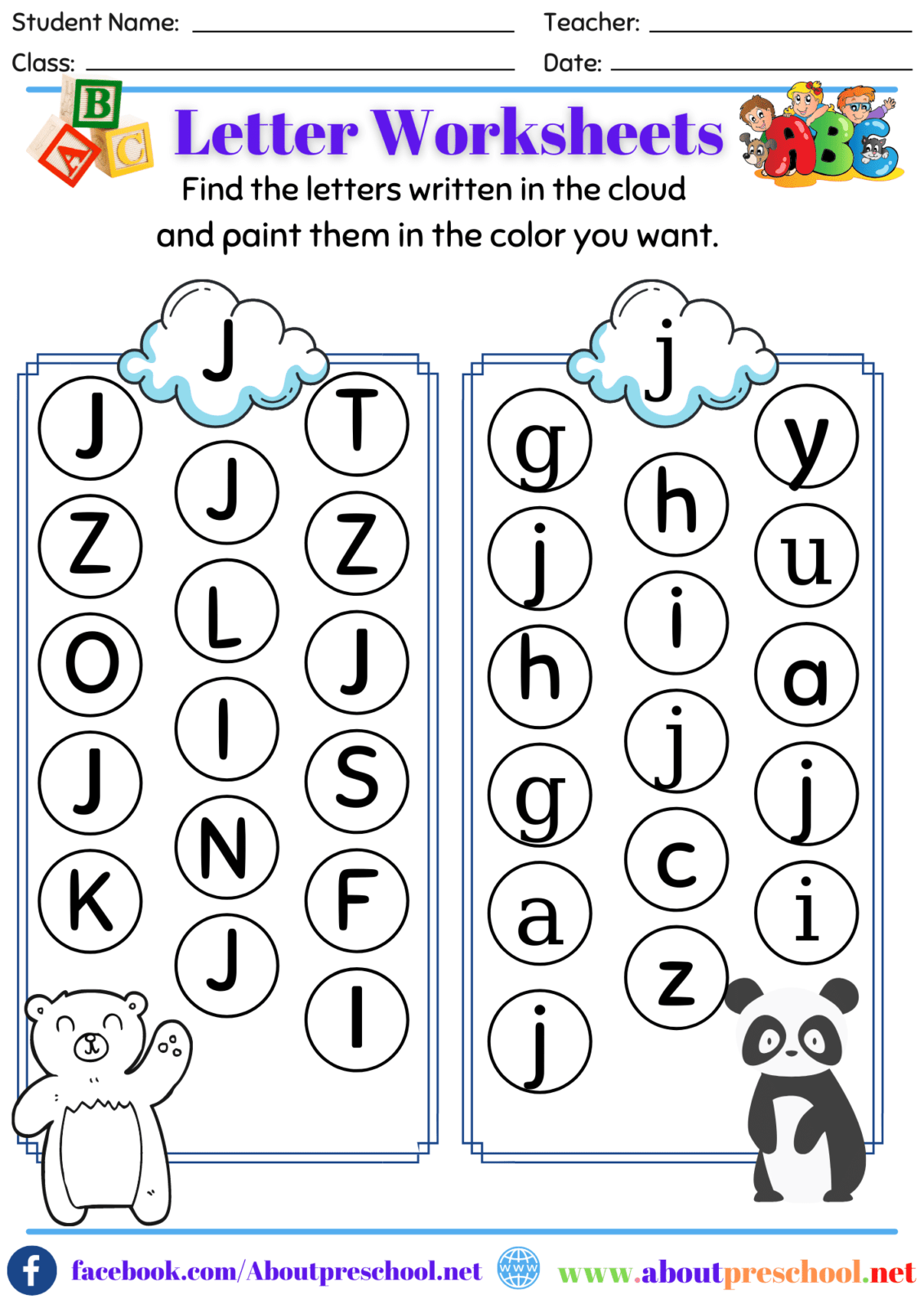 Letter J Preschool Printables