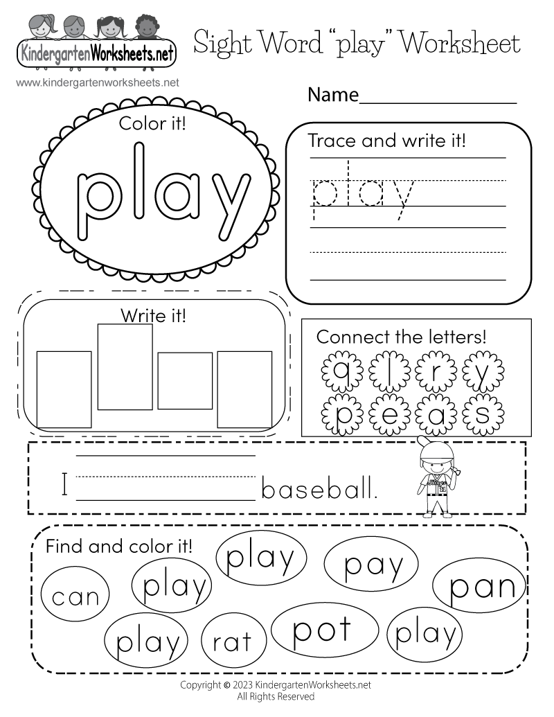 Kindergarten Free Printable Sight Word Worksheets