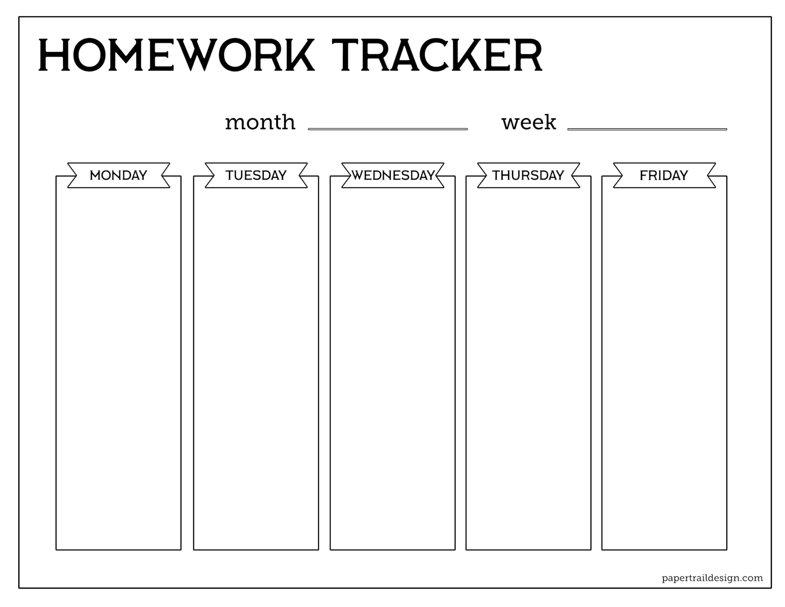 Printable Weekly Homework Sheet Preschool