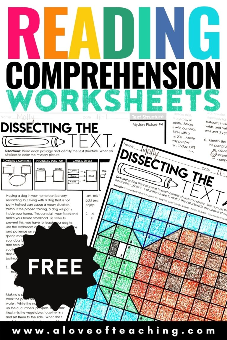 FREE Reading Comprehension Practice Worksheets A Love Of