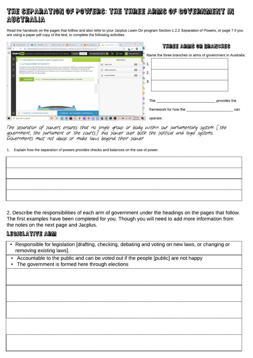 Free Printable Seperation Of Powers Worksheets Free Printable Seperation Of Powers Worksheets