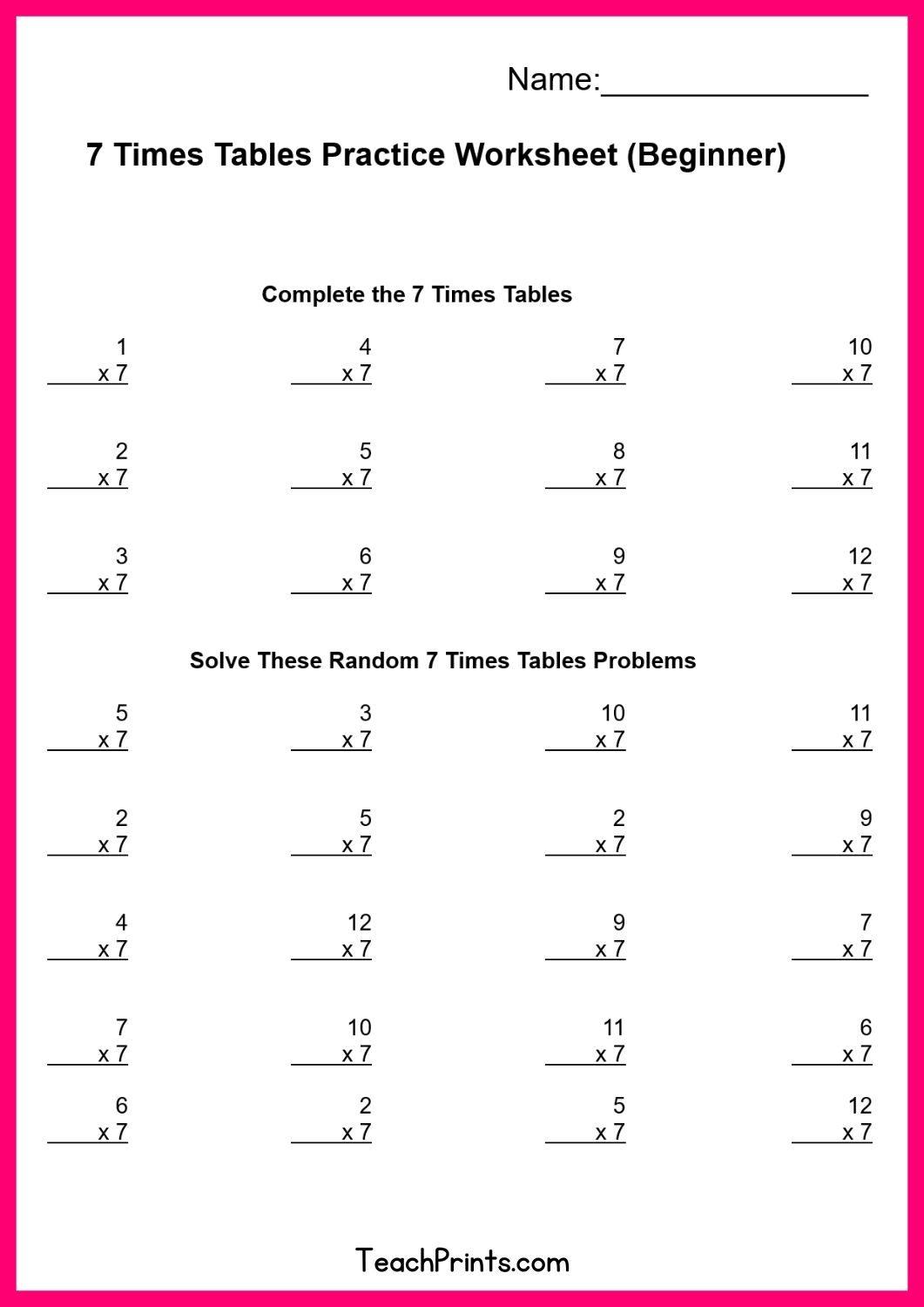 Free Seven Times Tables Worksheets 8 Versions Teach Prints Free Seven Times Tables Worksheets 8 Versions Teach Prints