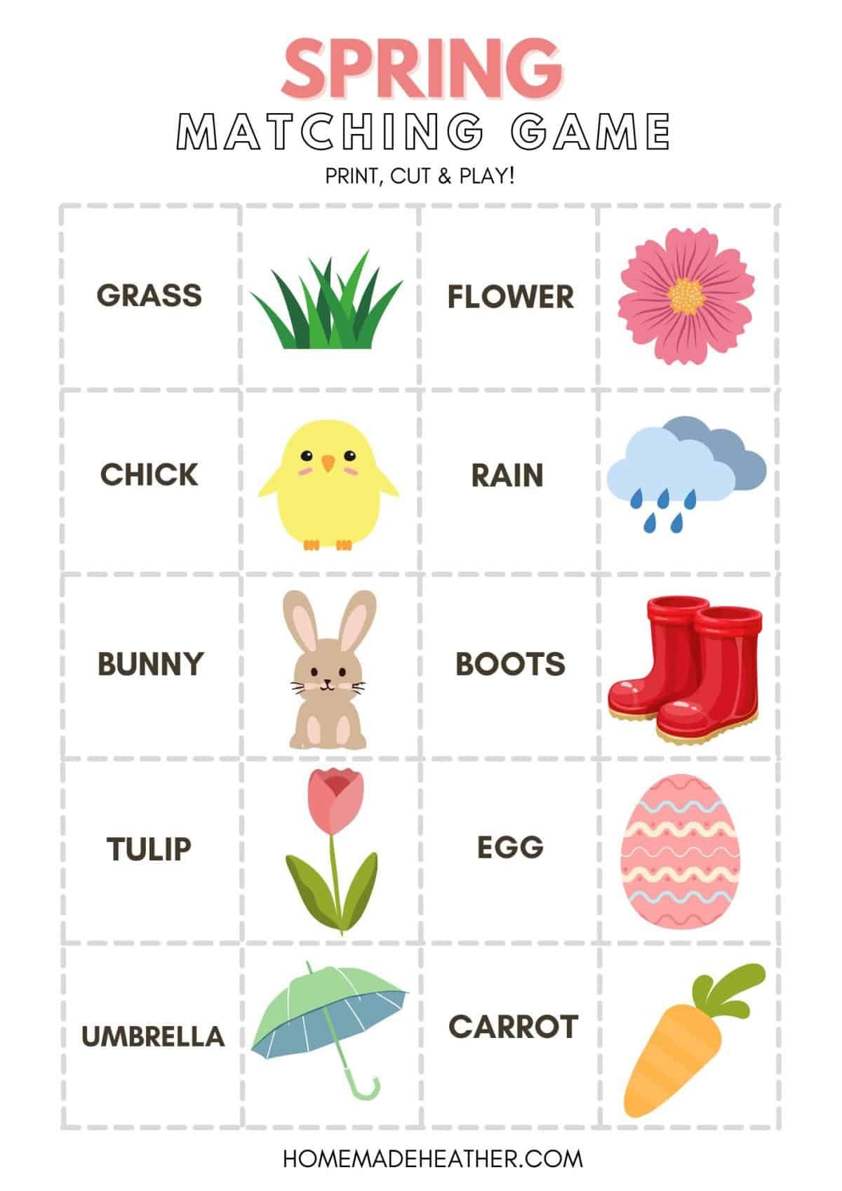Free Spring Matching Game Printable Homemade Heather Free Spring Matching Game Printable Homemade Heather