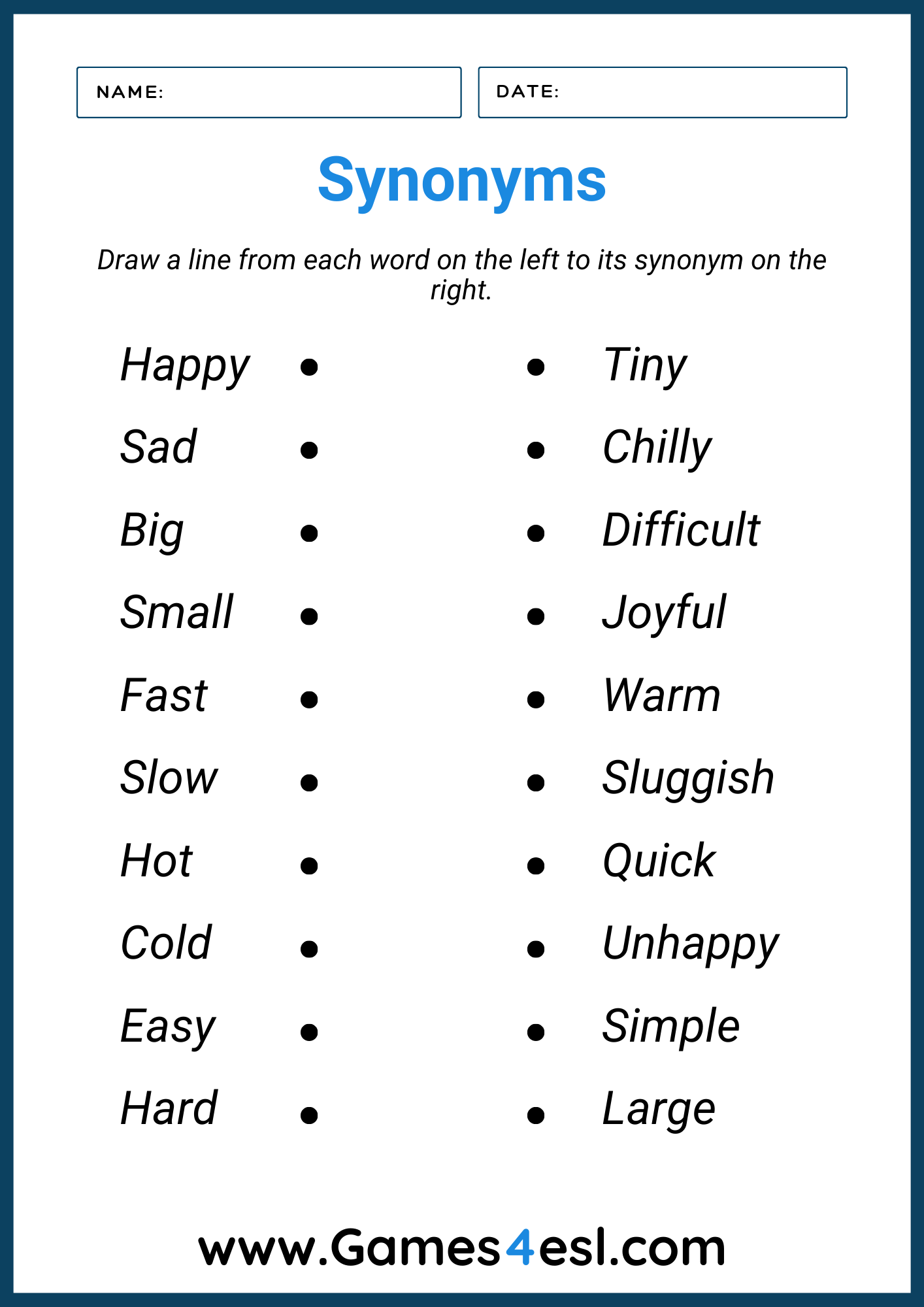 Free Synonym Worksheets Practice Exercises With Answers Games4esl Free Synonym Worksheets Practice Exercises With Answers Games4esl