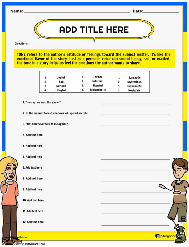 Free Tone And Mood Worksheets To Analyze Literature