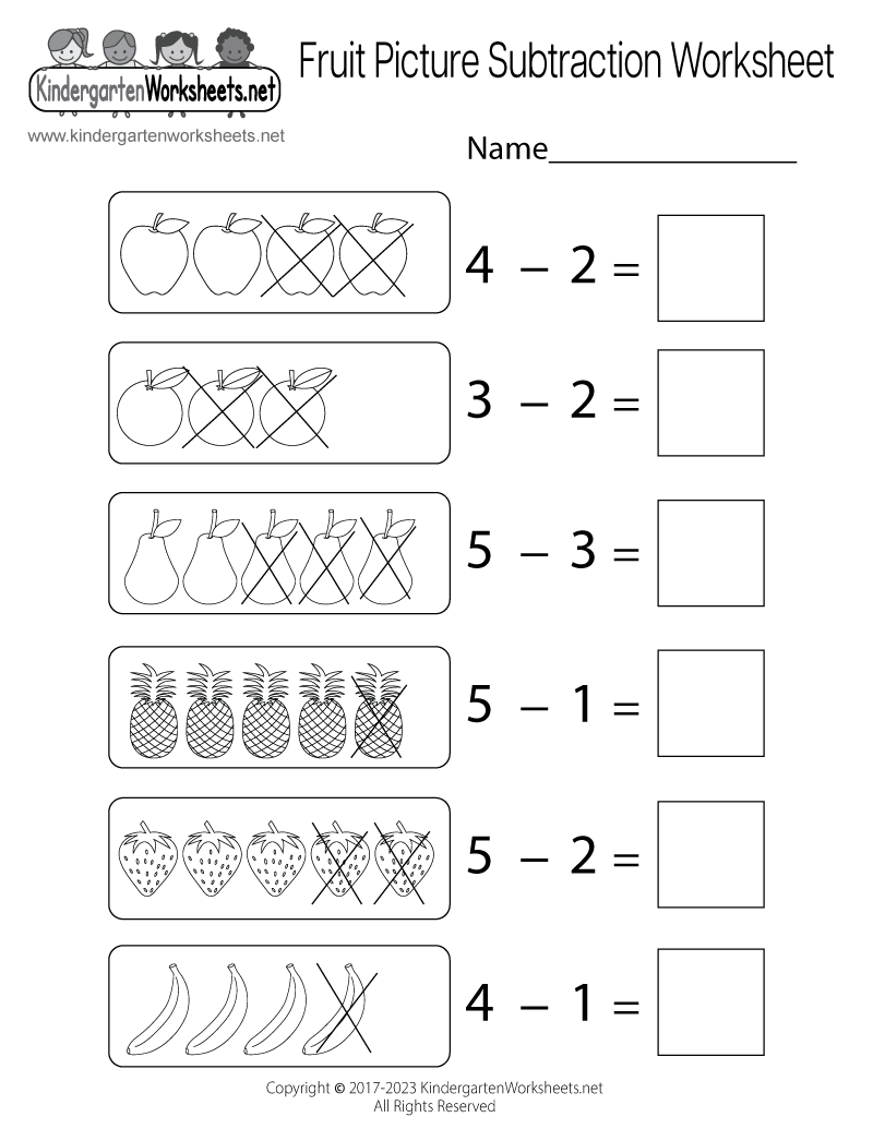 Kindergarten Subtraction Worksheets With Pictures Free