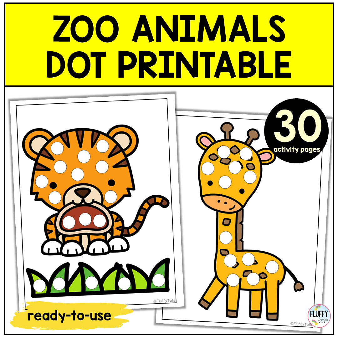 Fun 30 Pages Zoo Animals Dot Printable Activity FluffyTots