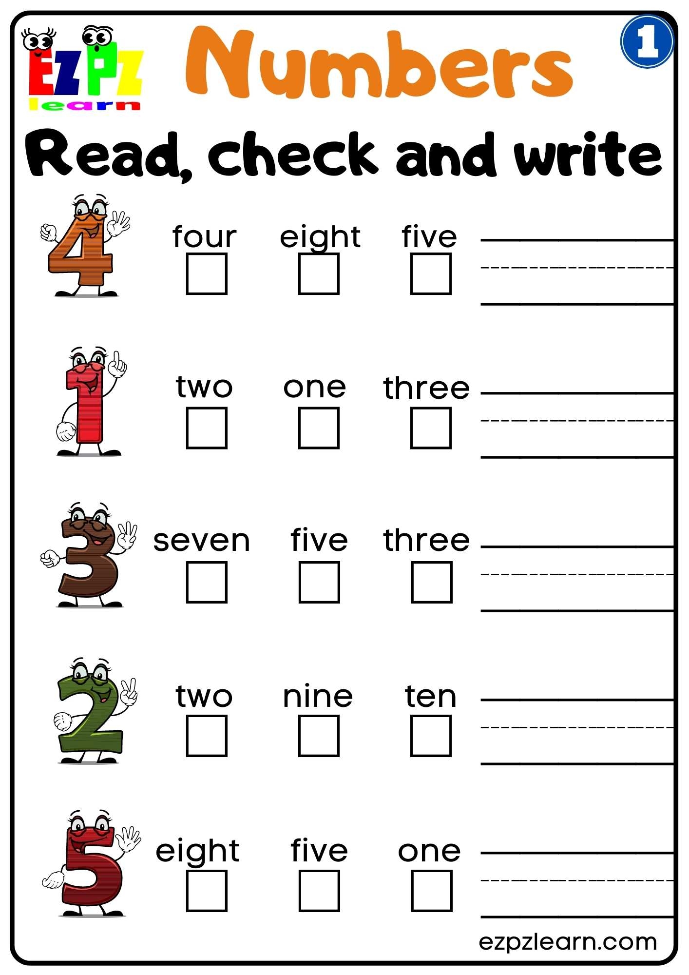 Number Word Free Worksheets For Kindergarten
