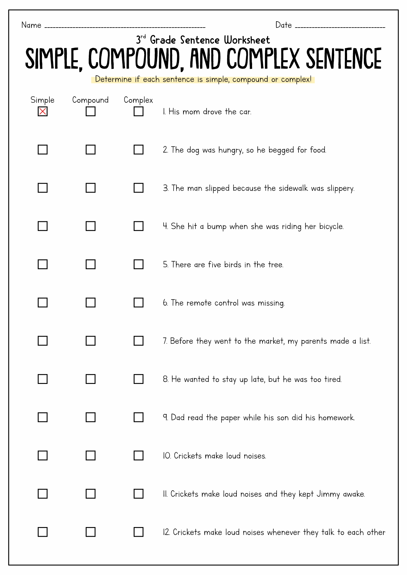 Free Printable Worksheets Compound Complex Sentences