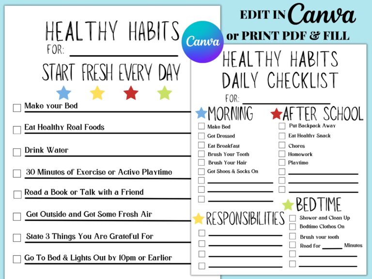 Healthy Habits Checklist Kids Daily Routine printable Daily Routine Daily Checklist Chore Chart Printable PDF Instant Download Etsy