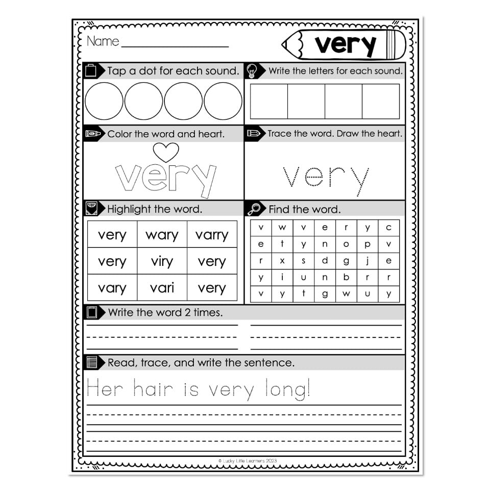 Heart Word Worksheets Sight Words Very Lucky Little Learners