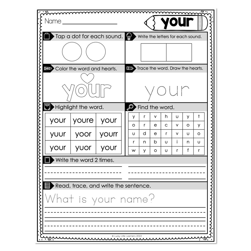 Kindergarten Heart Words Worksheets
