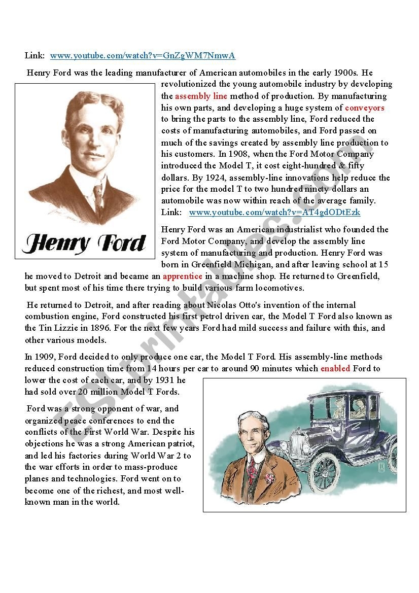 Henry Ford History Of An Invention Worksheet Live Worksheets Worksheets Library
