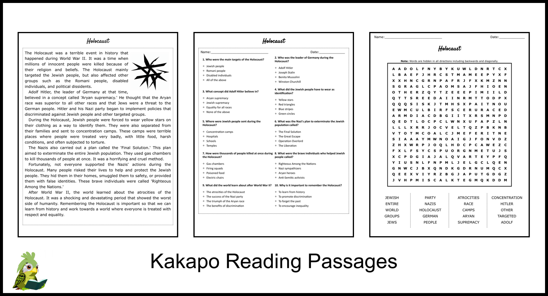 Holocaust Reading Comprehension And Word Search Teaching Resources Holocaust Reading Comprehension And Word Search Teaching Resources