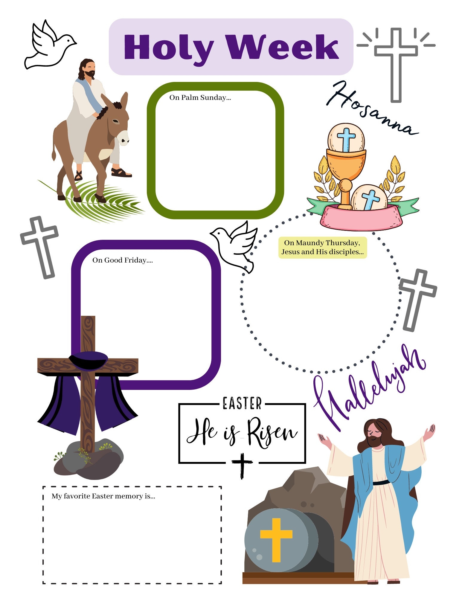 Holy Week Kids Printable Activities Easter Activities For Kids Resurrection Worksheet Wheel And Coloring Bookmarks Digital Download Etsy