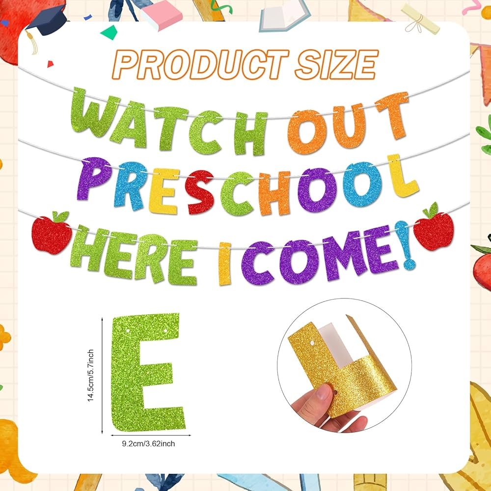 HOWAF Glitter Watch Out Preschool Here I Come Banner Preschool Back To School Garland Banner For First Day Of School Pre k Photography Background Kids Welcome Back Classroom Decor Amazon ca Toys U0026 HOWAF Glitter Watch Out Preschool Here I Come Banner Preschool Back To School Garland Banner For First Day Of School Pre k Photography Background Kids Welcome Back Classroom Decor Amazon ca Toys U0026