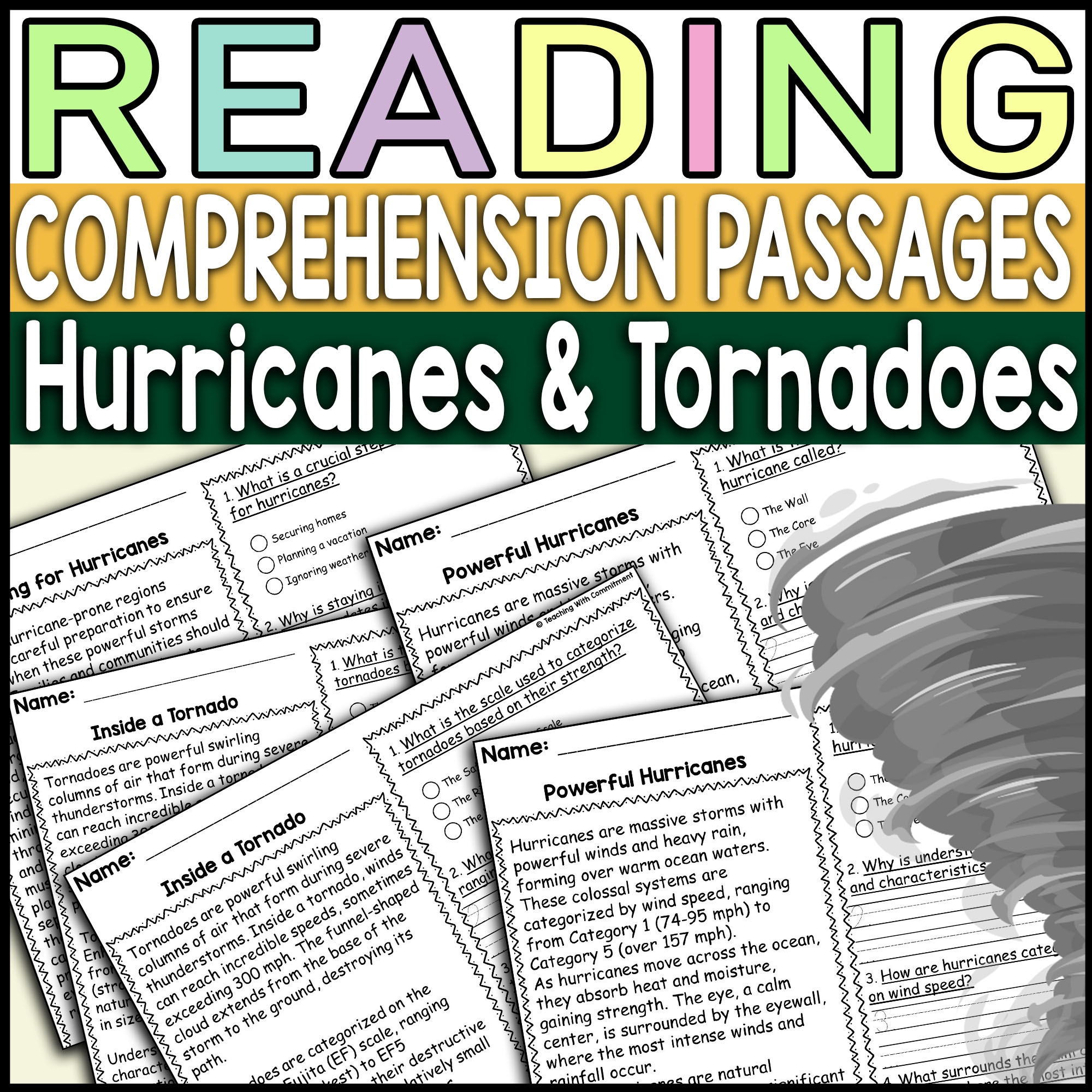 Hurricanes And Tornadoes Reading Comprehension Passages With 