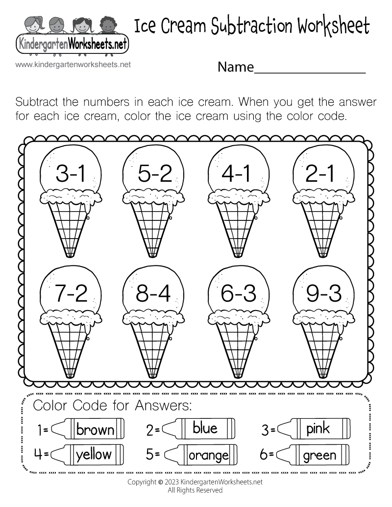 Math Worksheet Kindergarten Subtraction